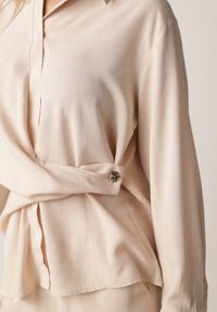 Born2be - Beżowy Wiskozowy Komplet Asymetryczna Koszula i Spodnie z Kieszeniami Moneia. Kolor: beżowy. Materiał: wiskoza #5