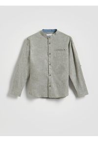 Reserved - Koszula z lnem - ciemnozielony. Kolor: zielony. Materiał: len #1