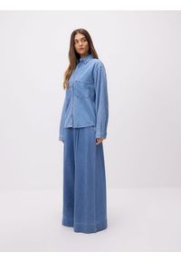 Reserved - Jeansy wide leg z przeszyciem - niebieski. Kolor: niebieski #1