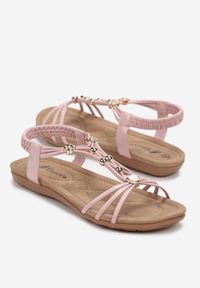 Born2be - Różowe Wsuwane Sandały z Metalowymi Ozdobami i Przeplecionymi Paskami Anagellis. Zapięcie: bez zapięcia. Kolor: różowy. Wzór: aplikacja #3
