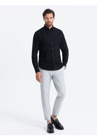 Ombre Clothing - Koszula męska z tkaniny w stylu Oxford REGULAR - czarna V3 OM-SHOS-0114 - XXL. Kolor: czarny. Materiał: tkanina