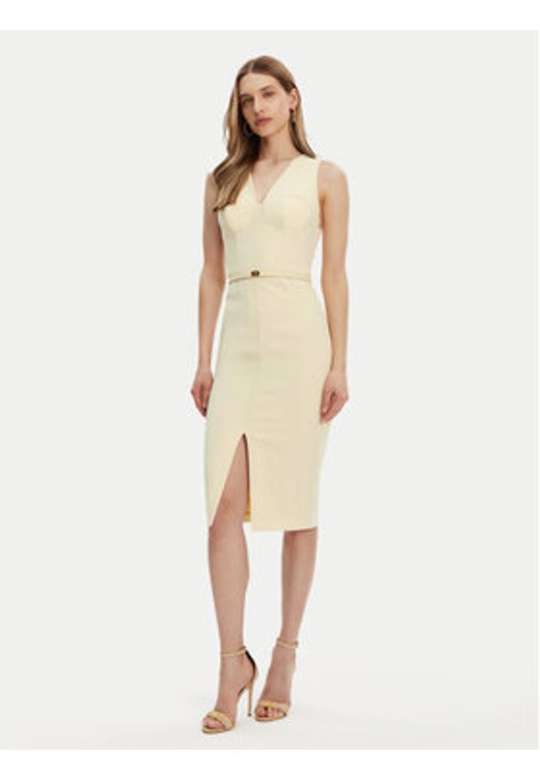Elisabetta Franchi Sukienka koktajlowa AB-706-51E2-DC7 Żółty Slim Fit. Kolor: żółty. Materiał: syntetyk. Styl: wizytowy