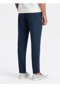 Ombre Clothing - Spodnie męskie dzianinowe z gumką w pasie - granatowe V1 OM-PACP-0121 - L. Kolor: niebieski. Materiał: dzianina #2