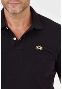 La Martina - LA MARTINA Czarna męska koszulka polo z małym logo, Rozmiar XXL. Typ kołnierza: polo. Kolor: czarny #4