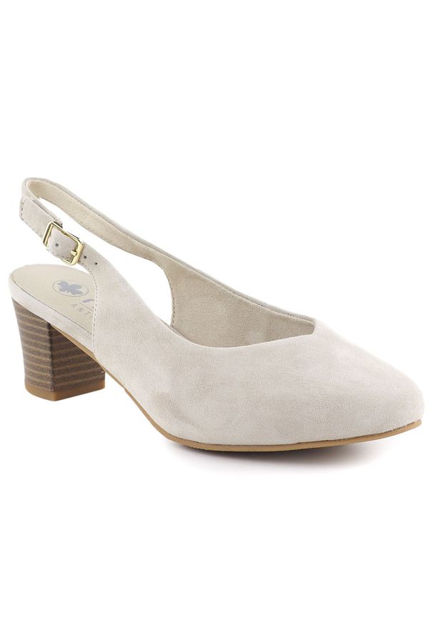 Skórzane czółenka z odkrytą piętą beżowe Rieker 44651-60. Kolor: beżowy. Materiał: skóra