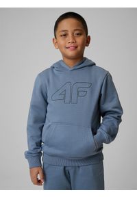 4f - 4F Bluza dresowa regular z kapturem chłopięca - granatowa 146 (10-11 lat). Okazja: na spacer, na co dzień, na uczelnię. Typ kołnierza: kaptur. Kolor: niebieski. Materiał: dresówka. Sezon: lato. Styl: casual #1