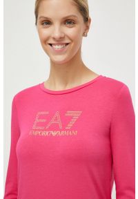 EA7 Emporio Armani longsleeve damski kolor różowy. Okazja: na co dzień. Kolor: różowy. Długość rękawa: długi rękaw. Wzór: nadruk. Styl: casual #3