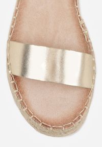 Renee - Złote Sandały VICES na Platformie z Plecionki z Szerokim Paskiem z Klamrą Jurelle. Okazja: na spacer. Zapięcie: klamry. Kolor: złoty. Materiał: jeans, len. Wzór: haft. Sezon: lato. Obcas: na platformie. Styl: boho #4