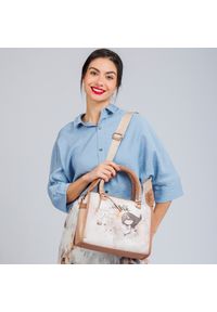 Beżowa Torebka Anekke Stylowy Kuferek Damski. Kolor: beżowy. Wzór: haft. Dodatki: z haftem. Styl: elegancki. Rodzaj torebki: na ramię #9
