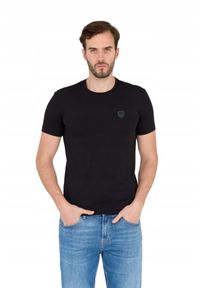 EA7 Emporio Armani - EA7 Czarna koszulka męska z naszywką z logo, Rozmiar M. Kolor: czarny. Wzór: aplikacja #6