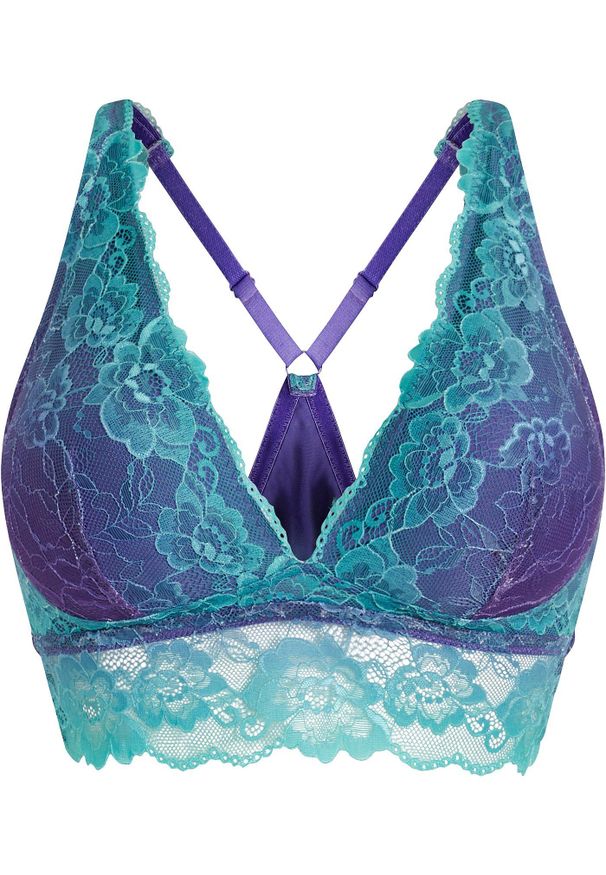 bonprix - Biustonosz bustier z delikatną koronką w cieniowanych kolorach. Kolor: fioletowy. Materiał: koronka. Wzór: koronka