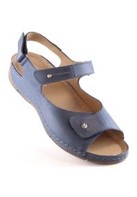 Skórzane komfortowe sandały damskie na rzepy granatowe Helios 266-2 niebieskie. Zapięcie: rzepy. Kolor: niebieski. Materiał: skóra #6
