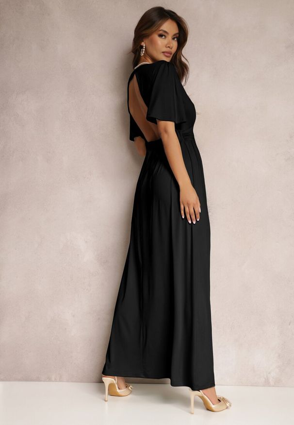 Renee - Czarna Sukienka Delsarte. Okazja: na wesele, na ślub cywilny. Kolor: czarny. Typ sukienki: plisowane. Styl: elegancki, wizytowy. Długość: maxi