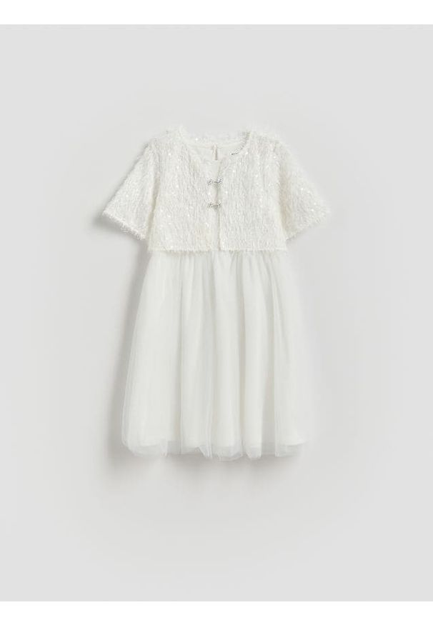 Reserved - Sukienka z bolerkiem - biały. Kolor: biały. Materiał: dzianina