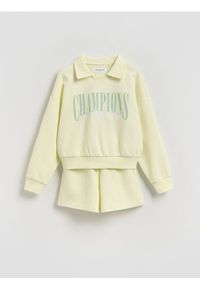 Reserved - Bawełniany komplet z szortami - jasnozielony. Kolor: zielony. Materiał: bawełna #1