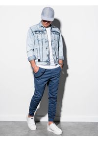 Ombre Clothing - Kurtka męska jeansowa C441 - jasny jeans - XXL. Okazja: na co dzień. Materiał: jeans. Styl: casual, klasyczny