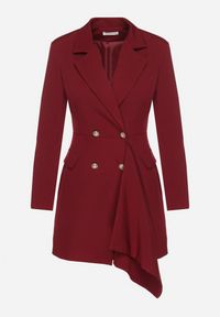 Born2be - Bordowa Taliowana Sukienka o Kroju Marynarki z Mini Trenem Besista. Kolor: czerwony. Długość rękawa: długi rękaw. Wzór: aplikacja. Styl: elegancki, klasyczny. Długość: mini #6