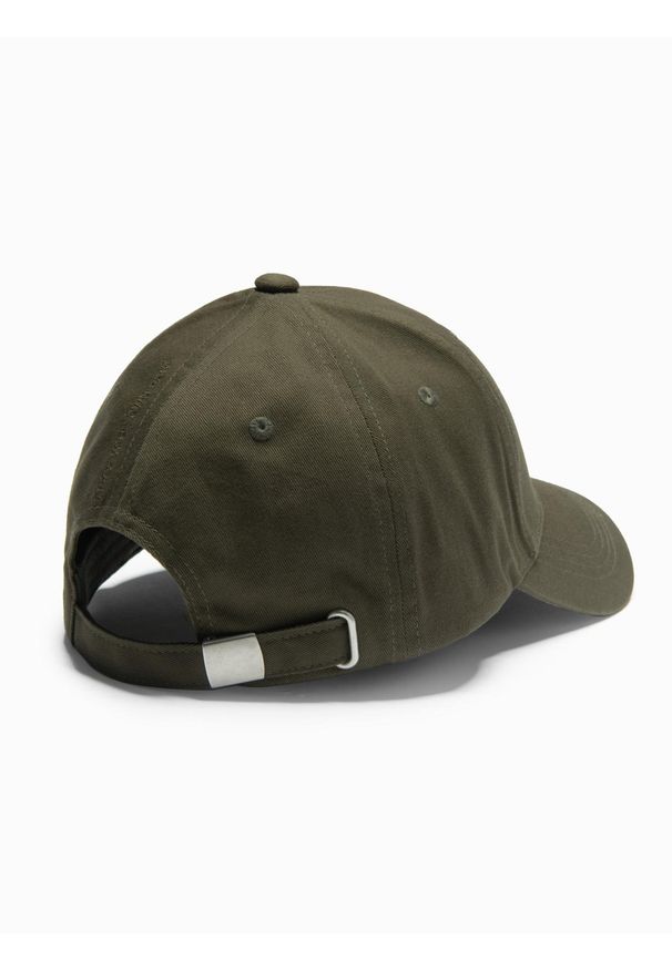 Ombre Clothing - Czapka męska bejsbolówka z daszkiem i ozdobnym haftem – khaki V2 OM-ACCS-0102 - uniwersalny. Kolor: brązowy. Materiał: bawełna. Wzór: haft. Styl: klasyczny, casual