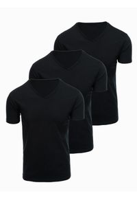 Ombre Clothing - Zestaw bawełnianych męskich t-shirtów V-neck BASIC – 3x czarny V9 OM-TSBS-0281 (3x - Rozmiar: XXL. Okazja: na co dzień, do pracy. Typ kołnierza: dekolt w serek. Kolor: czarny. Materiał: bawełna. Długość: długie. Wzór: jednolity, gładki. Styl: casual #1