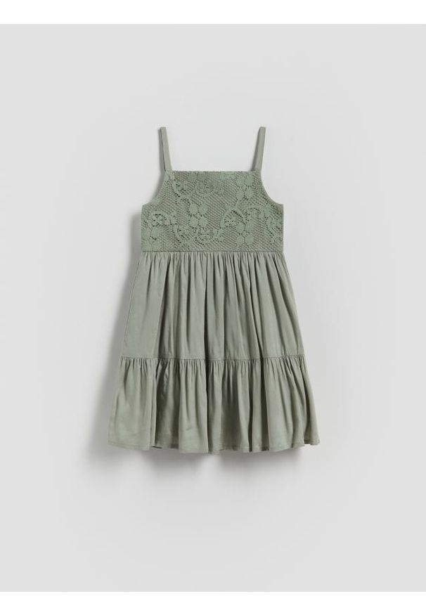 Reserved - Wiskozowa sukienka - oliwkowy. Kolor: oliwkowy. Materiał: wiskoza