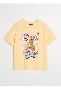 Sinsay - Bawełniana koszulka z nadrukiem Scooby Doo - żółty. Kolor: żółty. Materiał: bawełna. Wzór: nadruk #1
