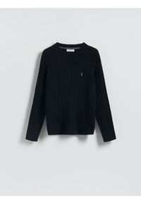 Reserved - Sweter z warkoczowym splotem - czarny. Kolor: czarny. Materiał: dzianina, bawełna. Wzór: ze splotem