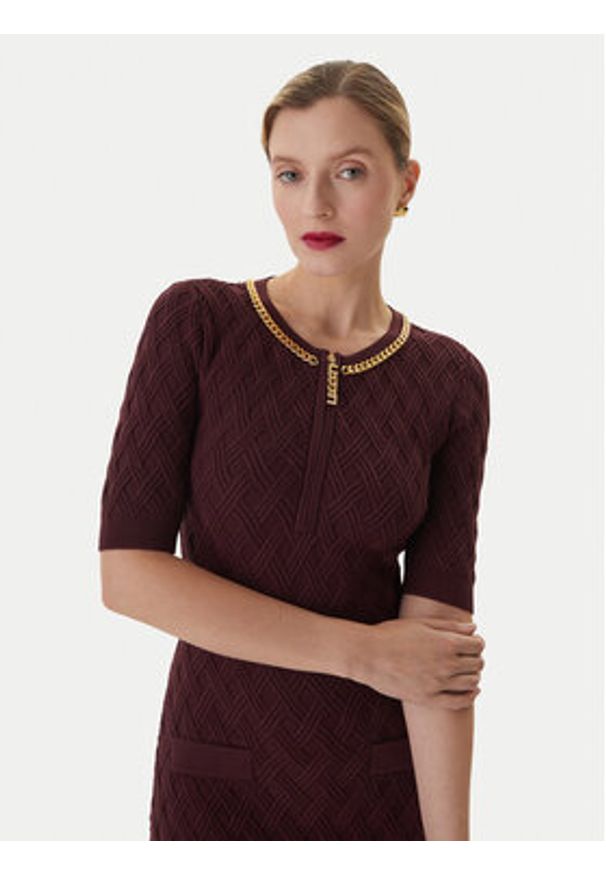 Elisabetta Franchi Sukienka koktajlowa AB-805-57E2-V460 Bordowy Slim Fit. Kolor: czerwony. Materiał: syntetyk. Styl: wizytowy