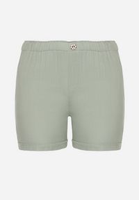 Born2be - Zielone Casualowe Szorty z Lnem z Gumką w Talii Filowena. Okazja: na co dzień. Kolekcja: plus size. Kolor: zielony. Materiał: len. Styl: casual #6