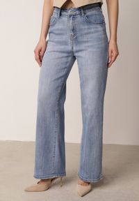 Born2be - Niebieskie Szerokie Jeansy z Bawełny z Wysokim Stanem Berinielle. Okazja: na co dzień. Stan: podwyższony. Kolor: niebieski. Styl: casual, klasyczny, elegancki #7