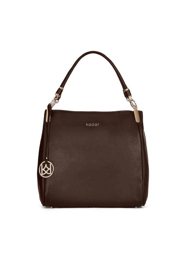 Kazar - Skórzana ciemnobrązowa torebka z miękkiej skóry. Kolor: brązowy. Wzór: aplikacja. Materiał: skórzane. Styl: klasyczny