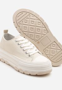 Born2be - Beżowe Trampki na Grubej Podeszwie pod Kostkę Adsoria. Okazja: na co dzień. Zapięcie: sznurówki. Kolor: beżowy. Materiał: jeans. Styl: klasyczny, casual