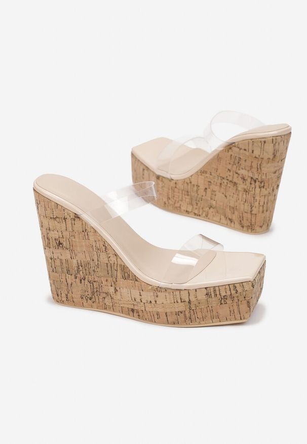 Renee - Beżowe Klapki Anastexei. Kolor: beżowy. Sezon: lato. Obcas: na koturnie. Styl: elegancki