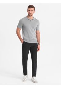 Ombre Clothing - Eleganckie męskie spodnie chino SLIM FIT - grafitowe V2 - Rozmiar: L. Kolor: szary. Materiał: wiskoza, poliester, materiał. Styl: elegancki