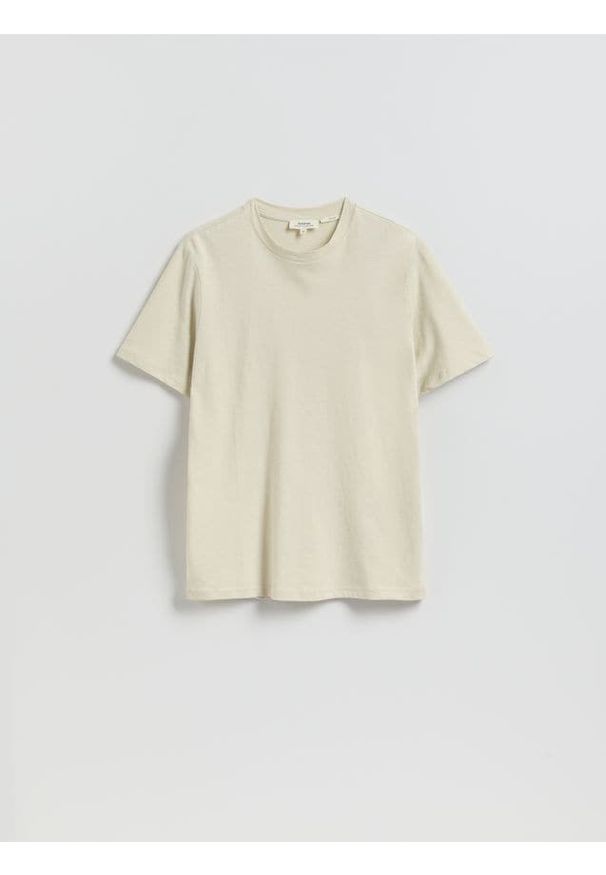 Reserved - T-shirt regular fit z lnem - złamana biel. Materiał: len