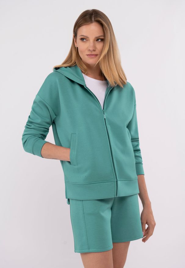 Volcano - Bluza z kapturem B-FLORENCE. Typ kołnierza: kaptur. Kolor: turkusowy. Materiał: poliester, elastan, materiał, włókno, wiskoza. Wzór: gładki