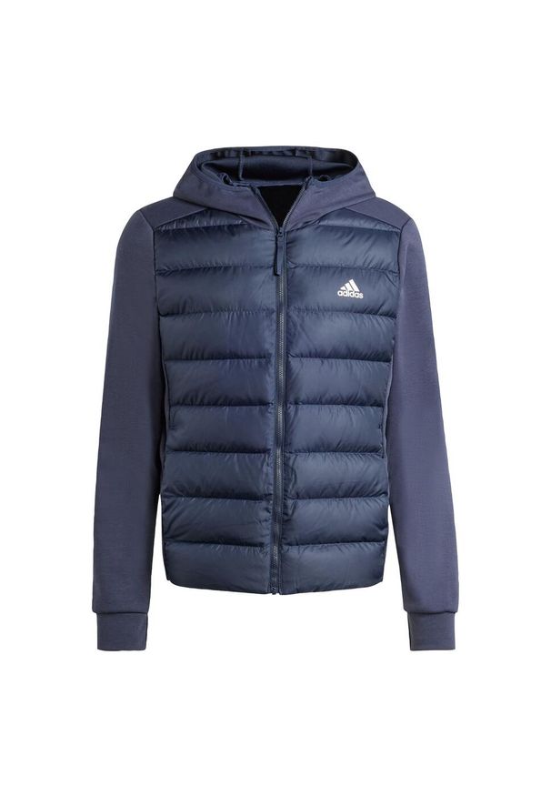 Adidas - Kurtka Essentials Hybrid Dow Hooded. Kolor: niebieski. Materiał: materiał