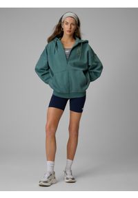 4f - 4F Bluza dresowa loose z kapturem damska - turkusowa S. Okazja: na co dzień. Typ kołnierza: kaptur. Kolor: turkusowy. Materiał: dresówka. Styl: casual #2