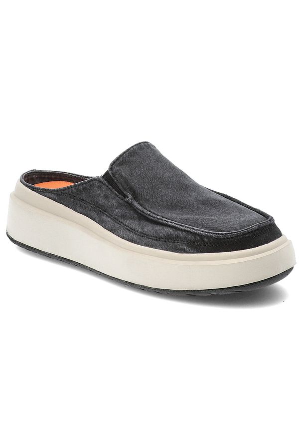 Klapki damskie Jeep, na grubej platformie materiałowe z okrągłym noskiem, czarne, JL51502A-062. Okazja: na co dzień. Nosek buta: okrągły. Kolor: czarny. Materiał: materiał. Sezon: lato. Obcas: na platformie. Styl: casual, elegancki, klasyczny