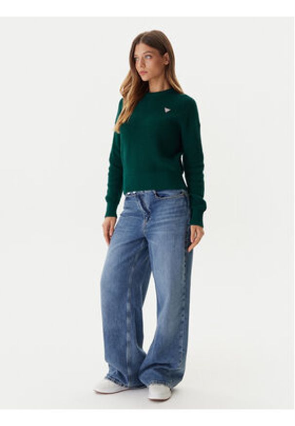 Guess Jeans Sweter W4BR08 Z3HM1 Zielony Regular Fit. Kolor: zielony. Materiał: bawełna