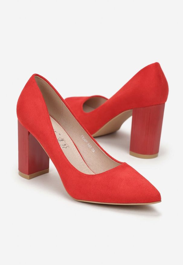 Renee - Czerwone Czółenka na Wysokim Słupku z Wkładką ze Skóry Naturalnej Pellinta. Kolor: czerwony. Materiał: skóra. Obcas: na słupku