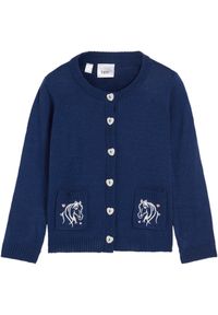 bonprix - Sweter dziewczęcy rozpinany z motywem koni. Kolor: niebieski #1