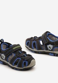 Born2be - Czarno-Niebieskie Sandały Sportowe na Rzepy z Wkładką ze Skóry Naturalnej Wavia. Zapięcie: rzepy. Kolor: czarny. Materiał: skóra. Styl: sportowy #2