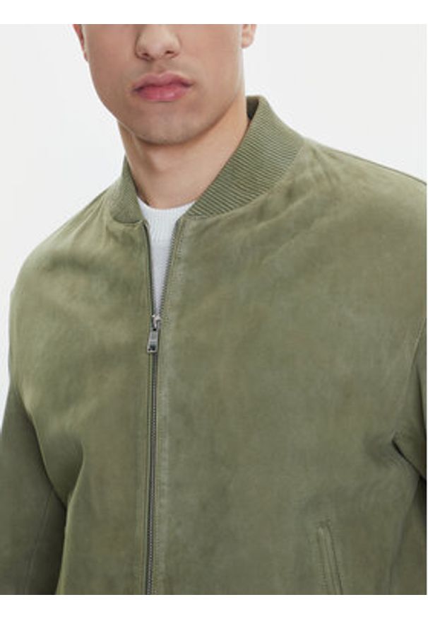 BOSS Kurtka skórzana H-Muller 50543213 Zielony Regular Fit. Kolor: zielony. Materiał: skóra