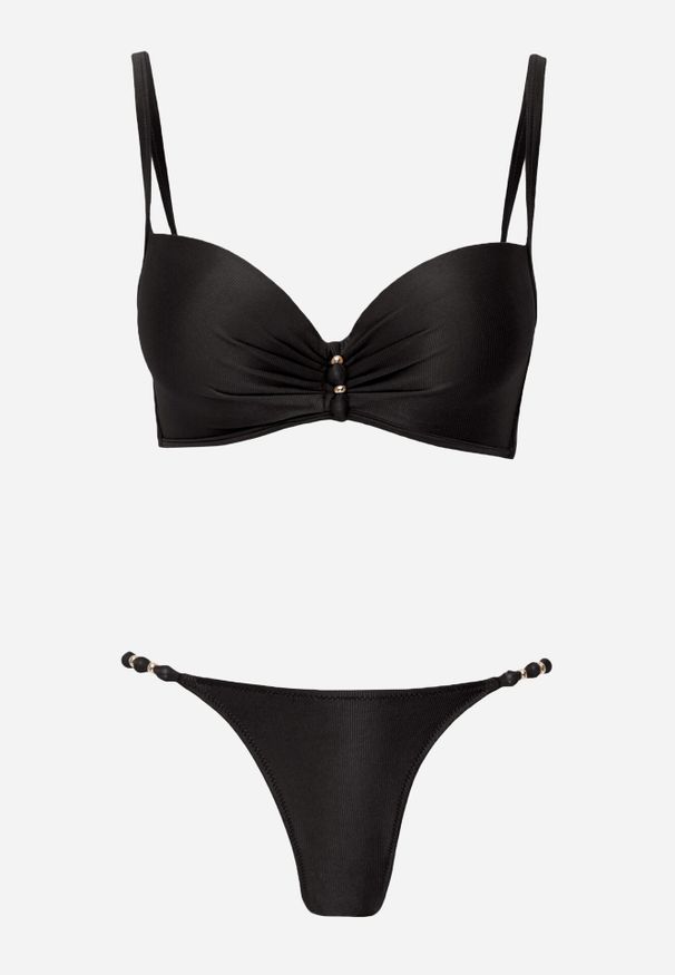 Born2be - Czarne Bikini Push-Up Dwuczęściowe z Metalicznymi Ozdobami Asterelia. Kolor: czarny. Wzór: aplikacja