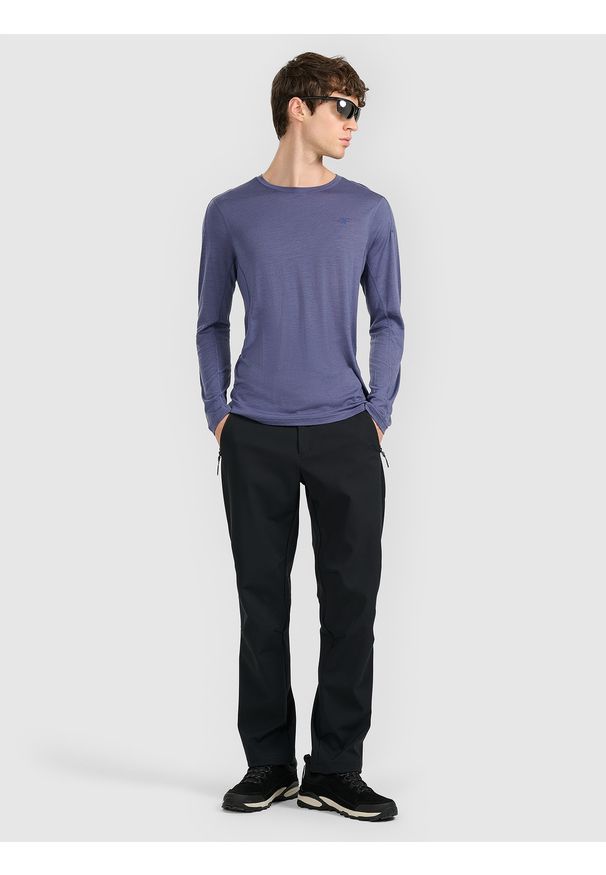 4f - 4F Longsleeve trekkingowy szybkoschnący z wełną merino męski - granatowy L. Kolor: niebieski. Materiał: wełna. Długość rękawa: długi rękaw. Technologia: Primaloft. Sport: turystyka piesza, wspinaczka