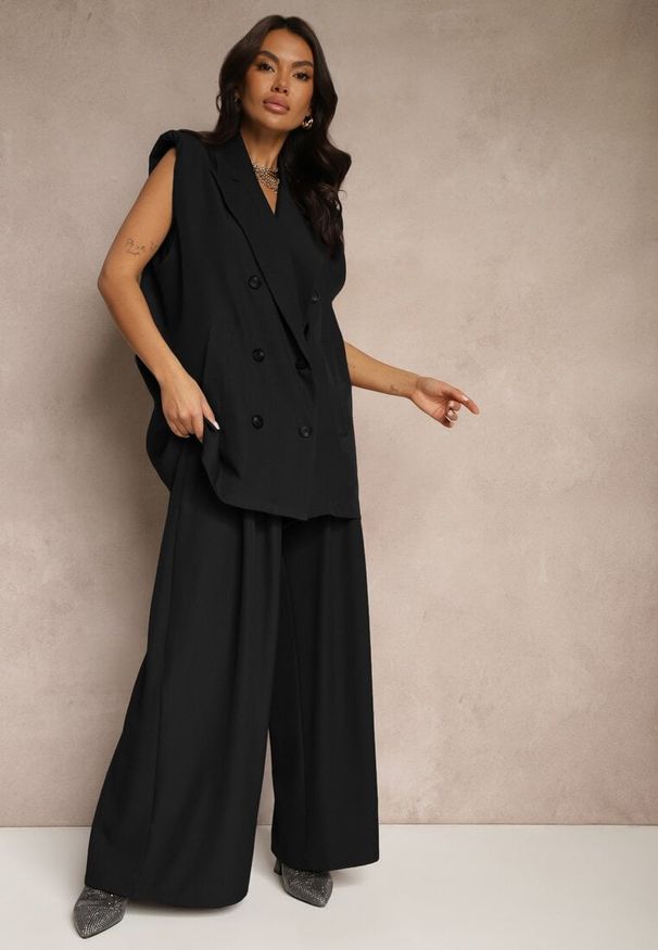 Renee - Czarne Eleganckie Spodnie Palazzo z Szerokimi Nogawkami Adivisa. Stan: podwyższony. Kolor: czarny. Styl: elegancki