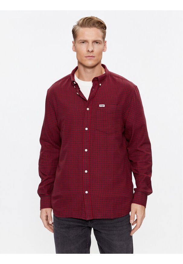 Wrangler Koszula jeansowa 112345376 Bordowy Regular Fit. Kolor: czerwony. Materiał: bawełna