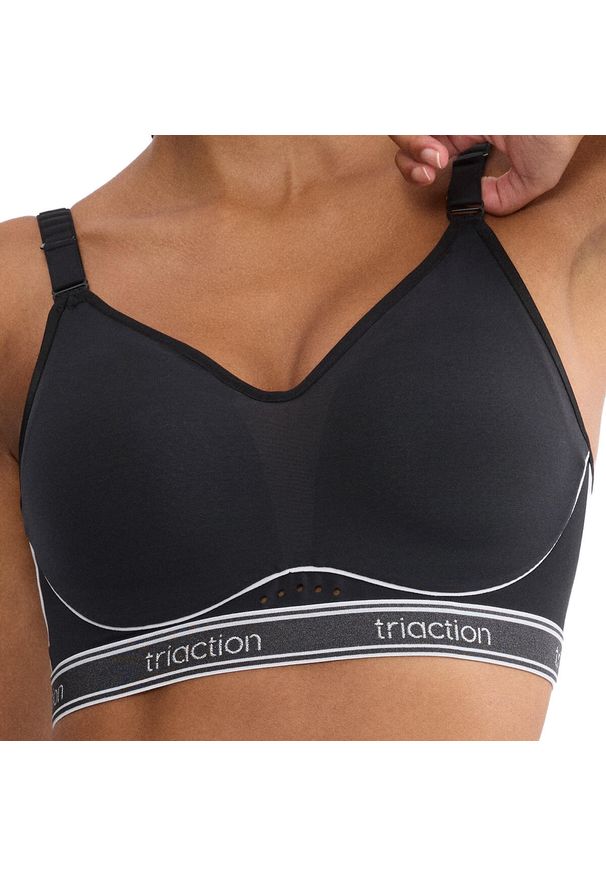 TRIACTION - Stanik do biegania Cardio Breeze z wysoki poziomem podtrzymywania. Kolor: czarny. Materiał: poliester, poliamid, elastan. Wzór: paski. Sport: fitness, bieganie
