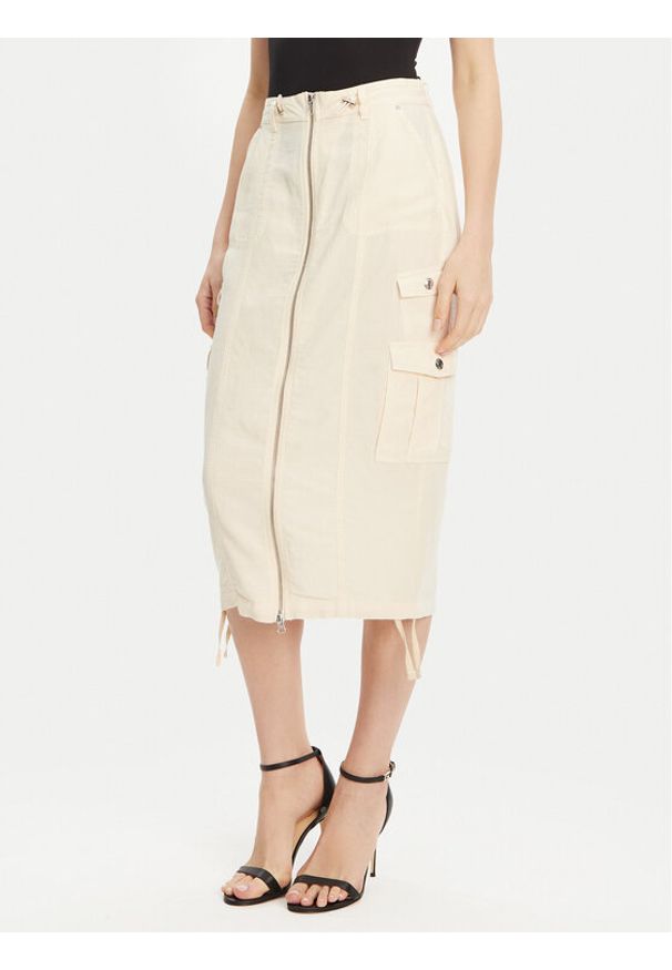 Guess Spódnica midi W5GD1H WG8N0 Beżowy Regular Fit. Kolor: beżowy. Materiał: lyocell