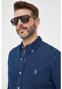 Polo Ralph Lauren koszula bawełniana męska kolor granatowy regular z kołnierzykiem button-down. Typ kołnierza: button down, polo. Kolor: niebieski. Materiał: bawełna. Długość rękawa: długi rękaw. Długość: długie. Wzór: gładki #4